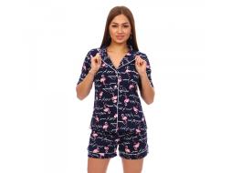 Домашний костюм  рубашка+шорты Фламинго