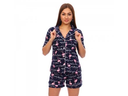 Домашний костюм  рубашка+шорты Фламинго