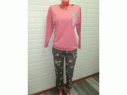 Домашний костюм  футболка с длинным рукавом+брюки КЛУБНИКА