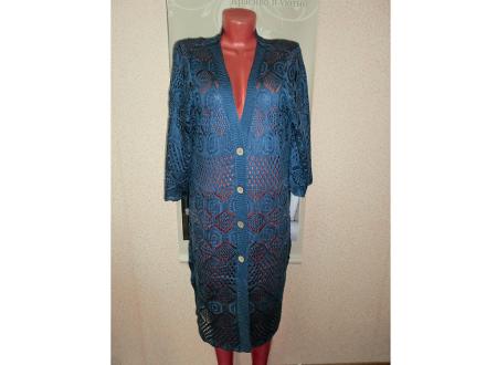 Кардиган сетка удлиненный с рукавом на пуговицах