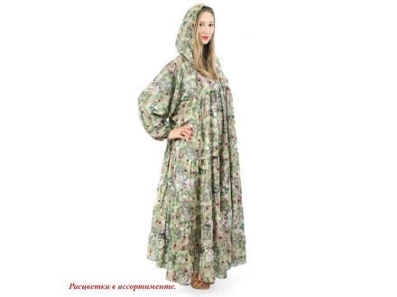 Платье Ярусы штапель с капюшоном