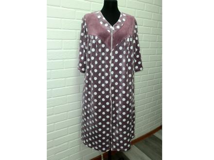 Халат велюровый на молнии Анфиса(горох)