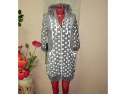 Халат велюровый на молнии с капюшоном 31-в (горох)