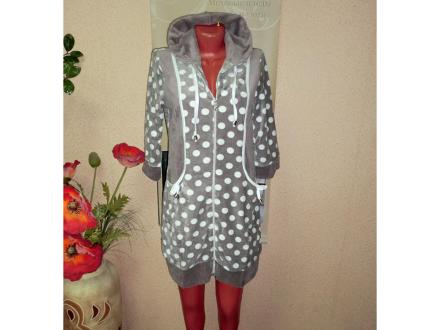 Халат велюровый на молнии с капюшоном 31-в (горох)