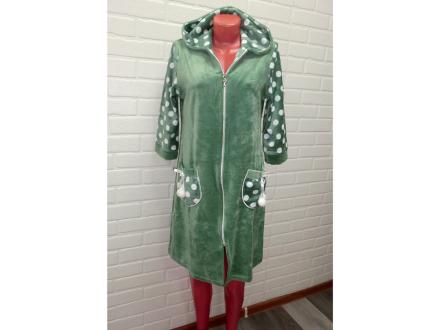 Халат велюровый на молнии с капюшоном 78-в (горох)