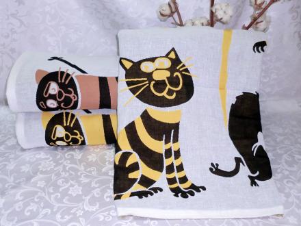 Полотенце лен Кошки 87*180 арт.6040-7ЯС/600739