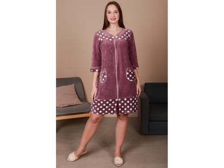 Халат велюровый на молнии 34-В(горох)